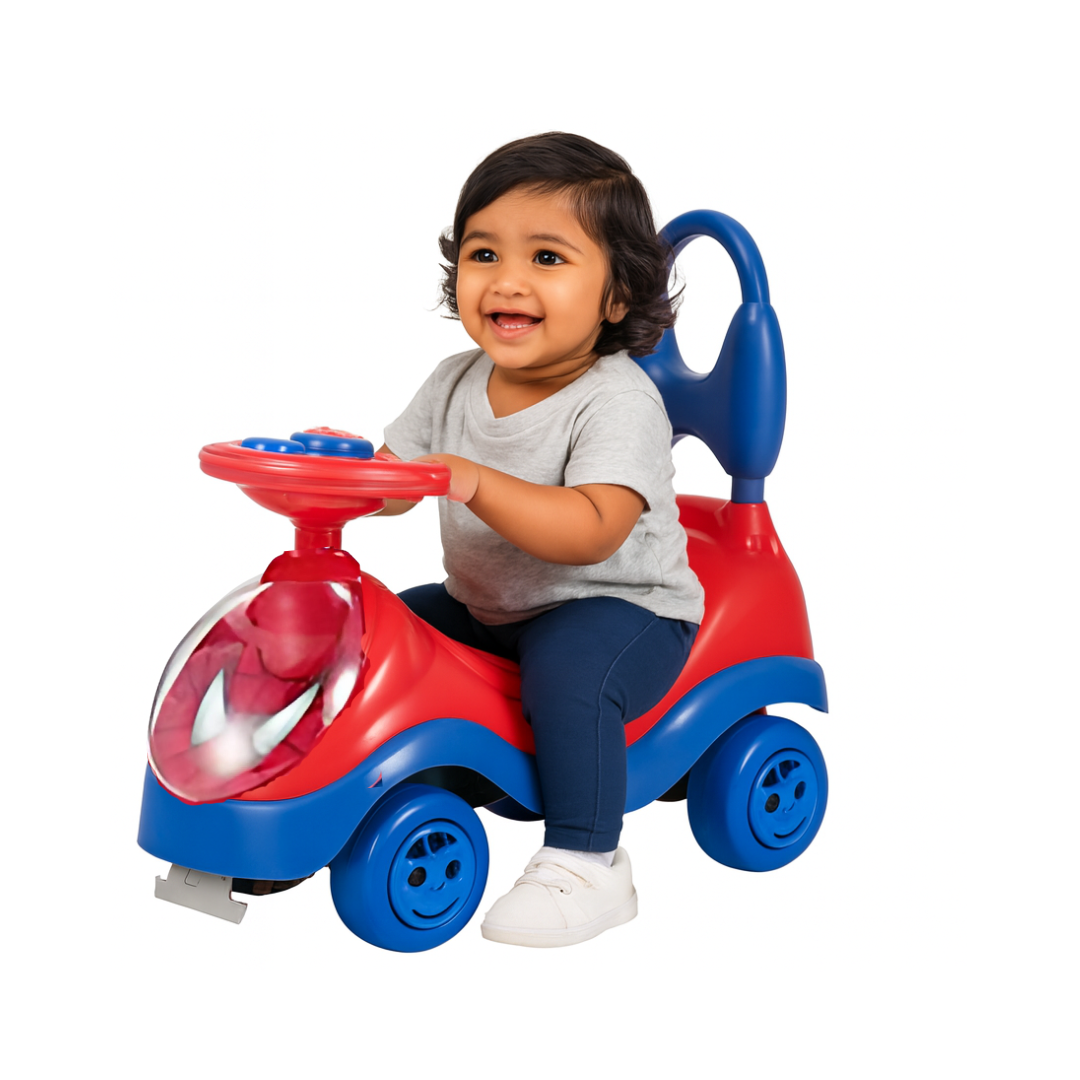 Keppz Musical Push Ride-On Car for Kids Foot-to-Floor Car with Steering Wheel & Backrest. - Keppz