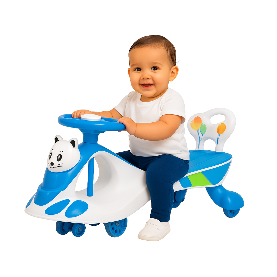 Keppz Kitty Twist & Swing Car Ride-On for Kids Push and Pedal-Free Ride with Steering Wheel. - Keppz