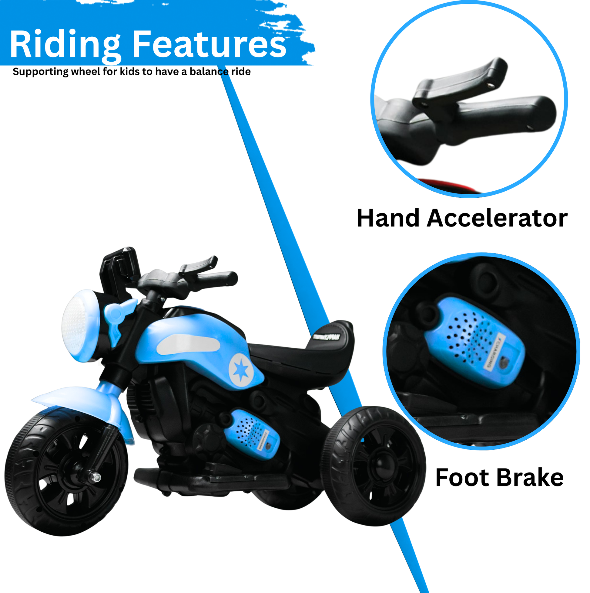 Keppz Yellow Battery Operated Ride-On Bike for Kids  With Headlight, Music & 3-Wheel Support. - Keppz