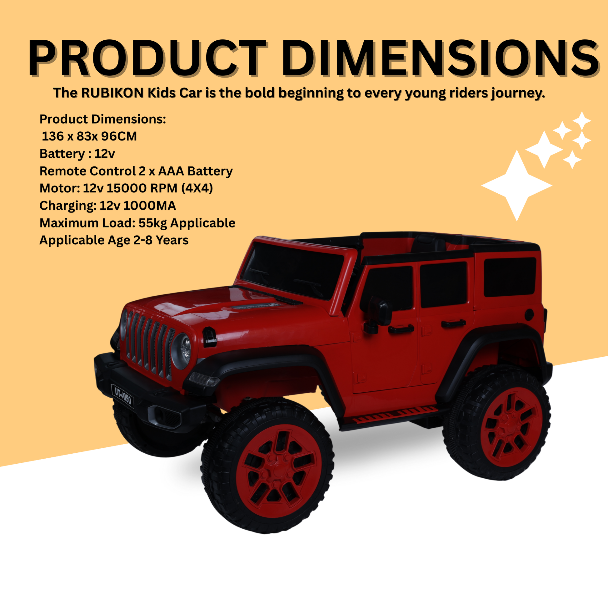 Keppz Battery Operated Jeep Style Ride-On Car with Double Doors, Remote Control & Music. - Keppz