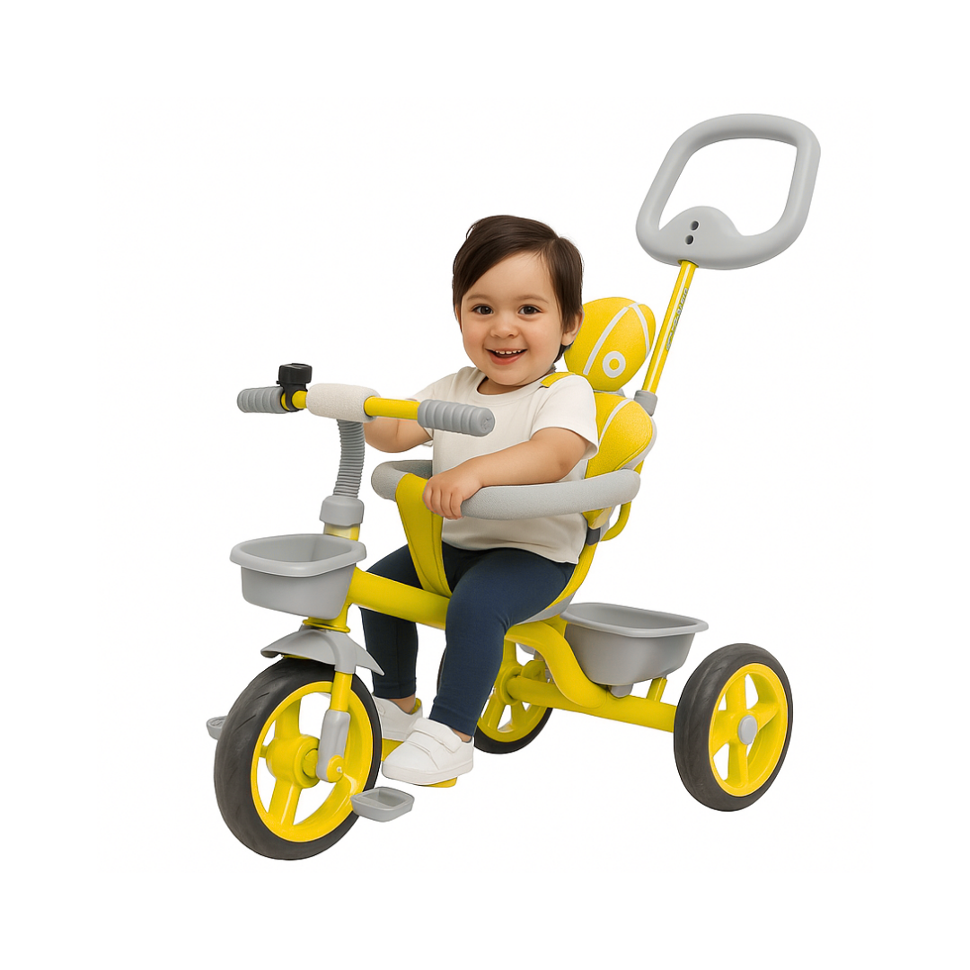 Keppz Yellow Battery Ride-On Bike – Kids 3-Wheeler with Music & Light