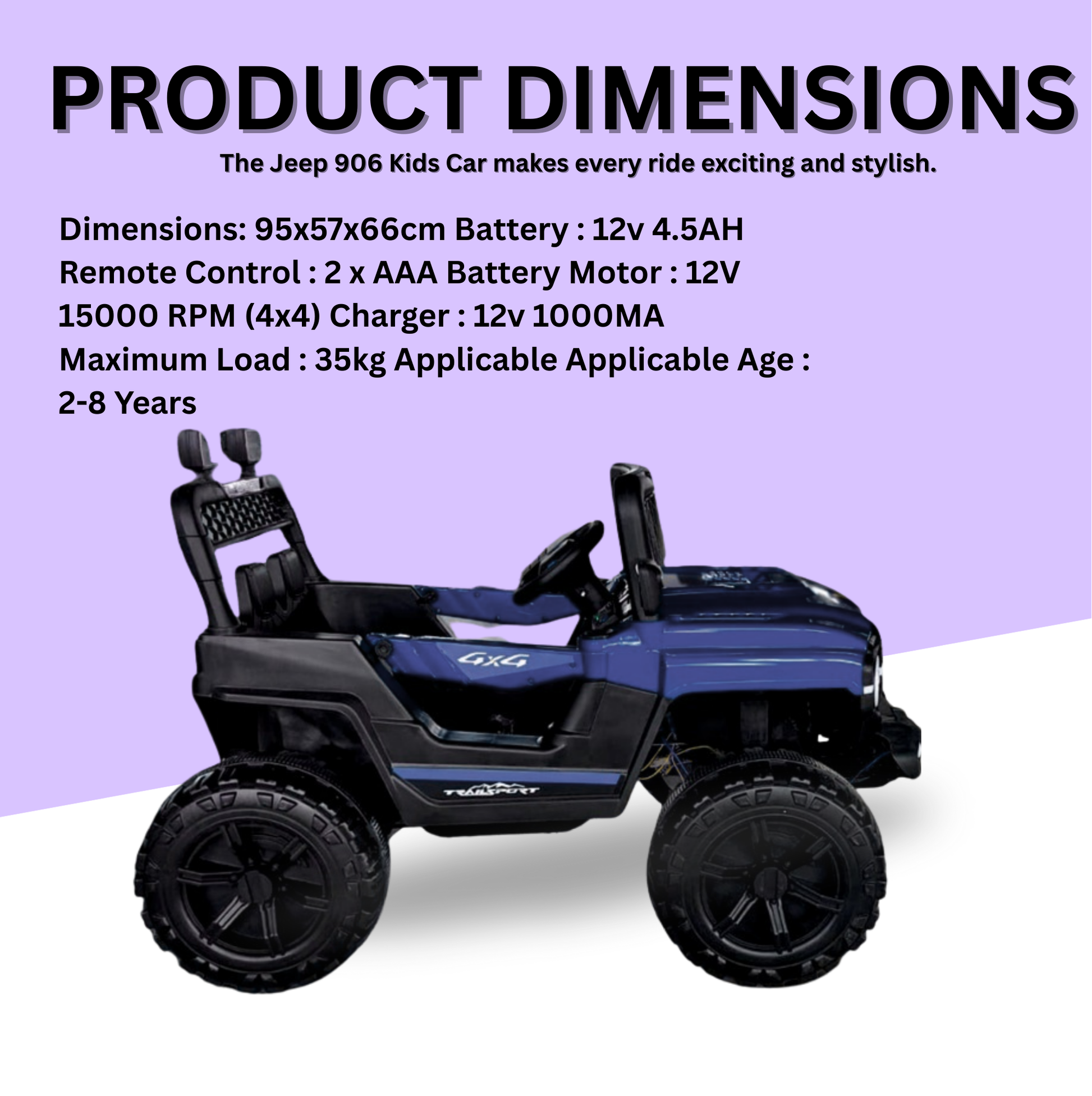 Keppz Kids Electric Ride-On Jeep Car with Remote Control, Rechargeable Battery, LED Lights & Music  2 to 6 Years. - Keppz