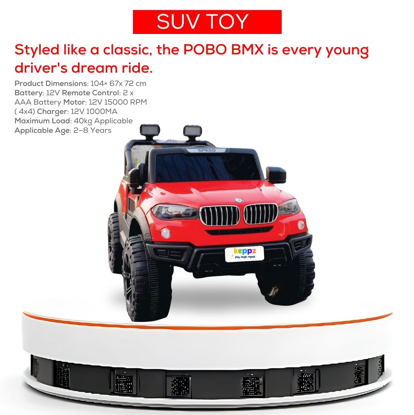 Keppz Battery Operated Ride-On SUV Jeep for Kids with Music, Lights, Remote Control. - Keppz