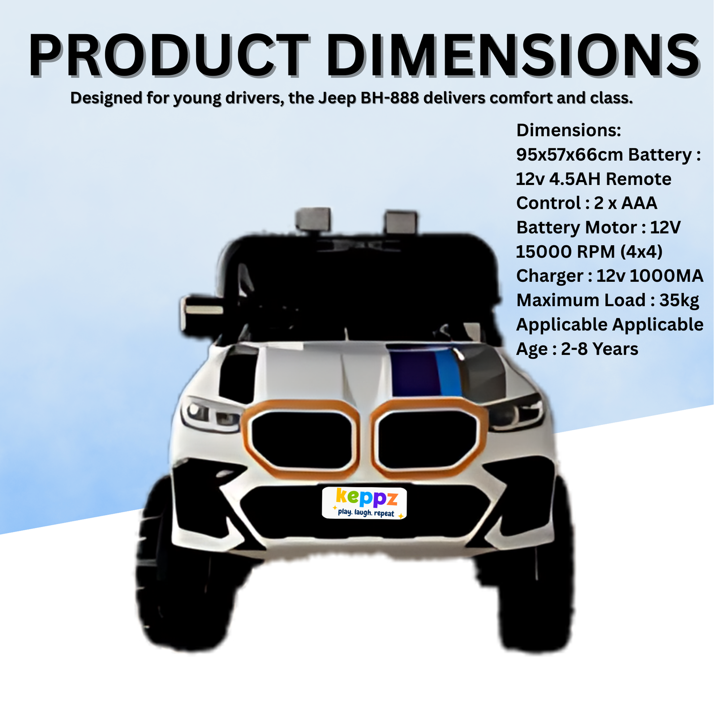 Keppz GX4 4x4 Kids Ride-On Jeep with Parental Remote, LED Lights, and Rechargeable Battery. - Keppz