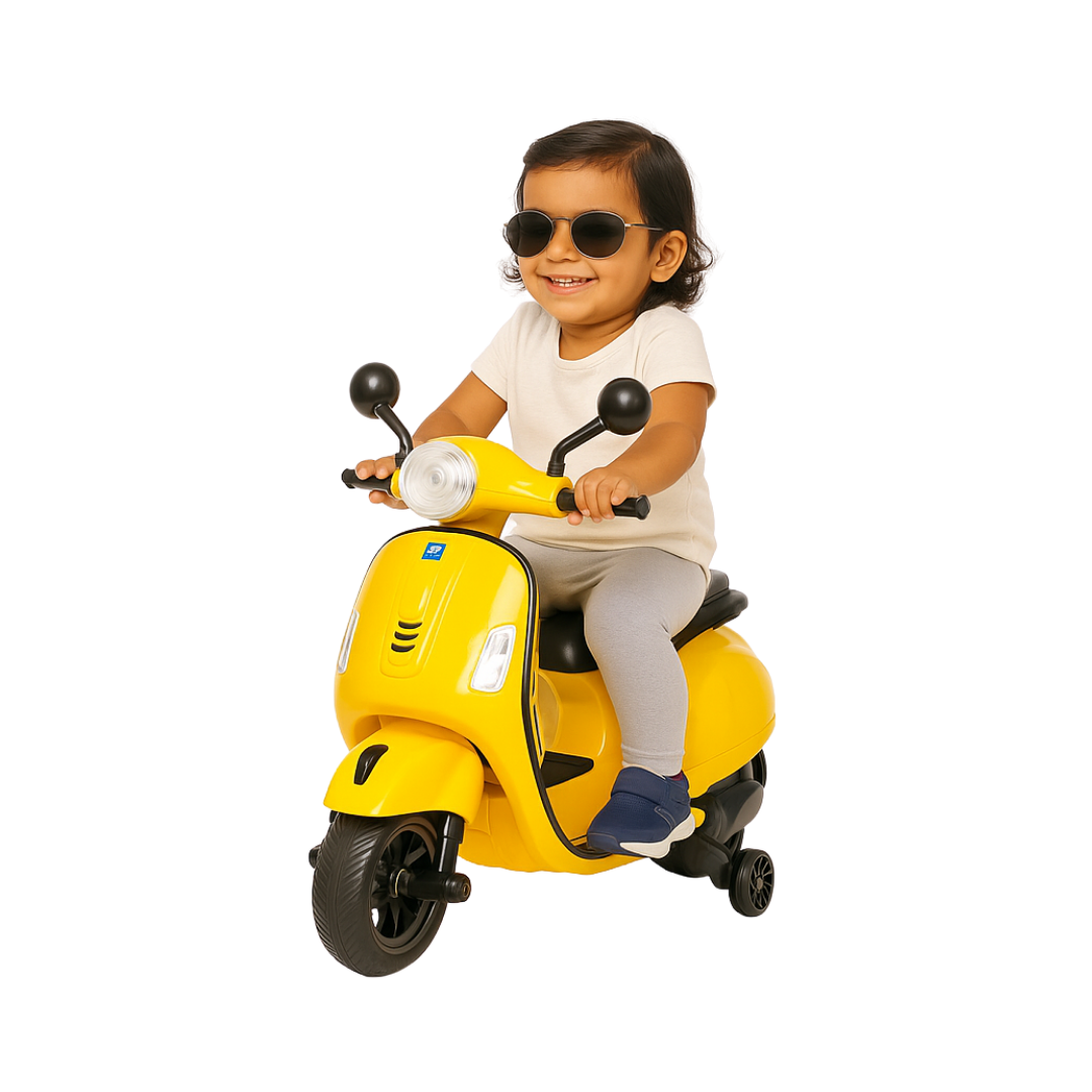 Keppz Yellow Battery Ride-On Bike – Kids 3-Wheeler with Music & Light
