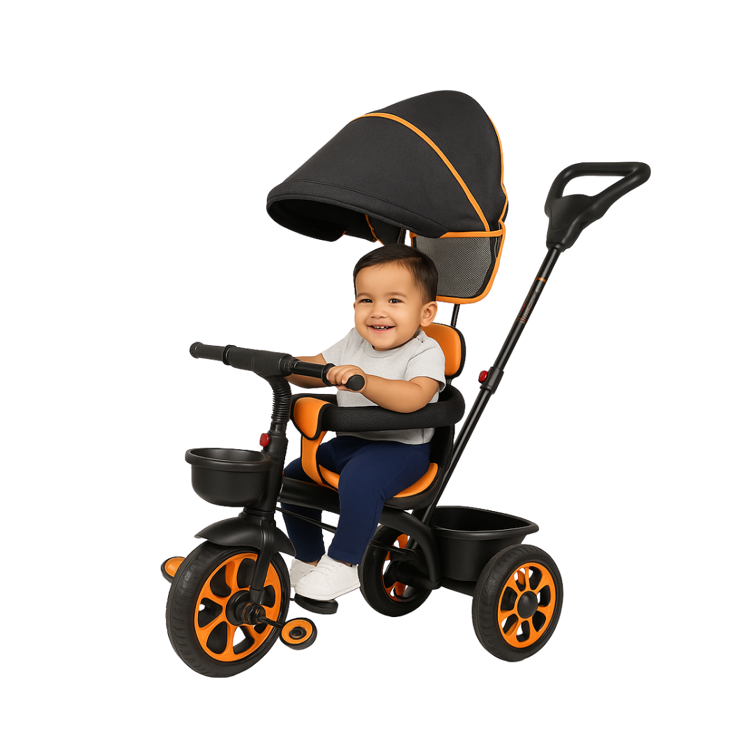 Keppz 4-in-1 Kids Tricycle with Canopy, Safety Harness & Parent Push Handle.