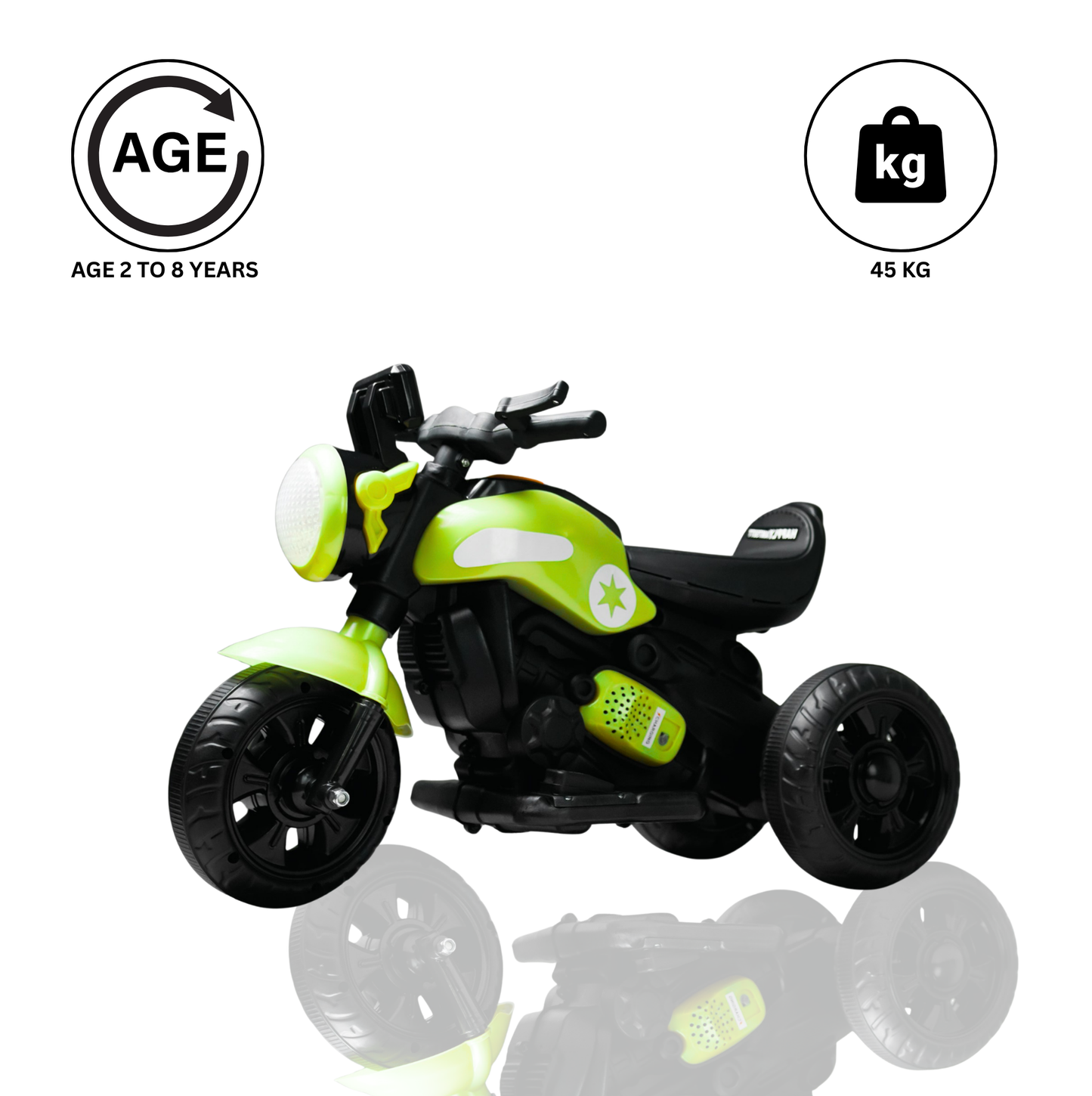 Keppz Yellow Battery Operated Ride-On Bike for Kids  With Headlight, Music & 3-Wheel Support. - Keppz