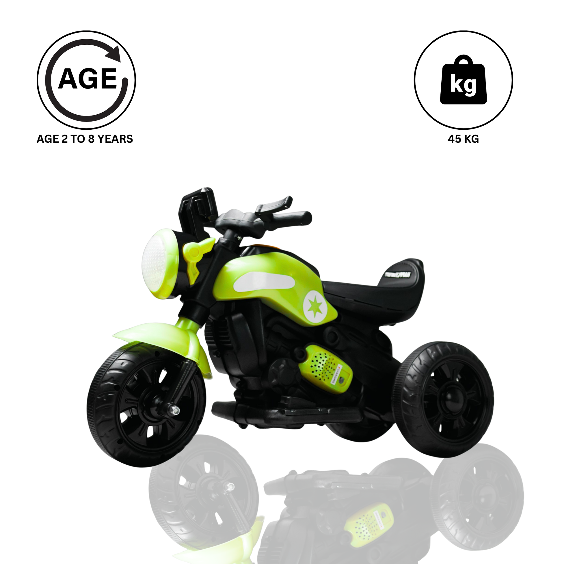 Keppz Yellow Battery Operated Ride-On Bike for Kids  With Headlight, Music & 3-Wheel Support. - Keppz