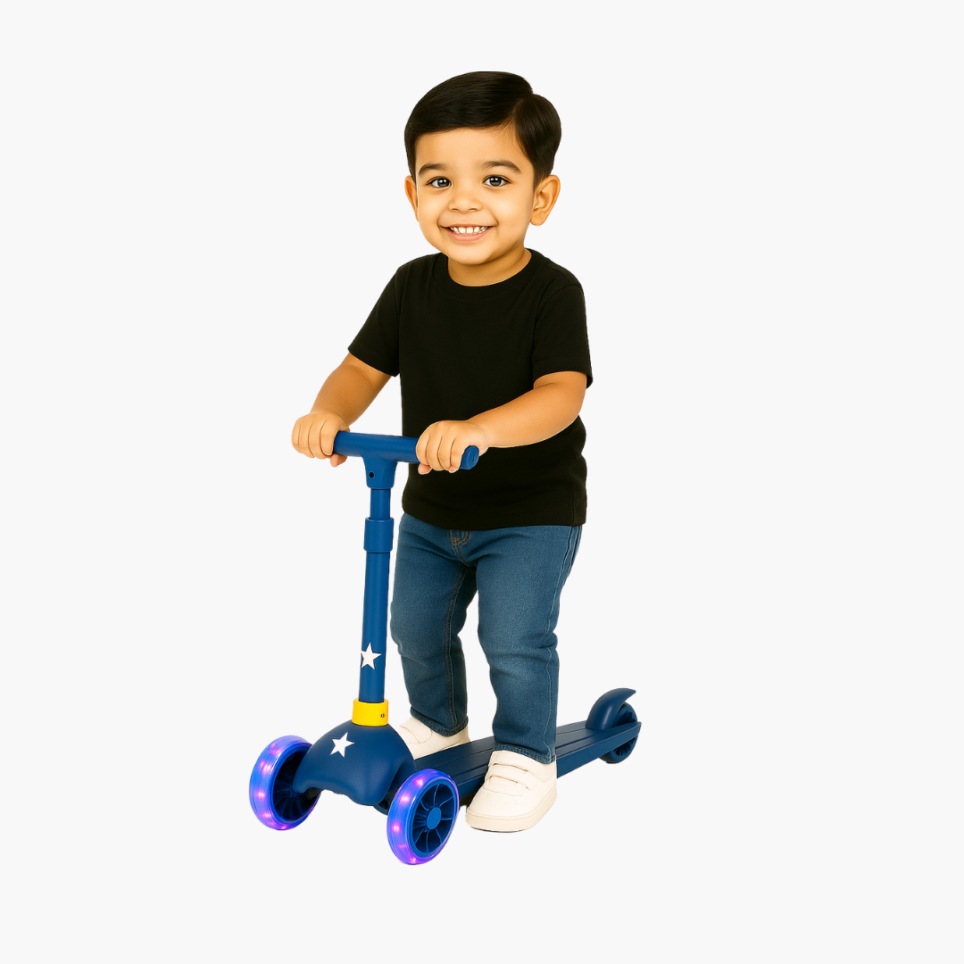 Keppz Kids 3-Wheel LED Scooter with Adjustable Height, Anti-Rust Aluminium Handle, and Brake Pedal. - Keppz