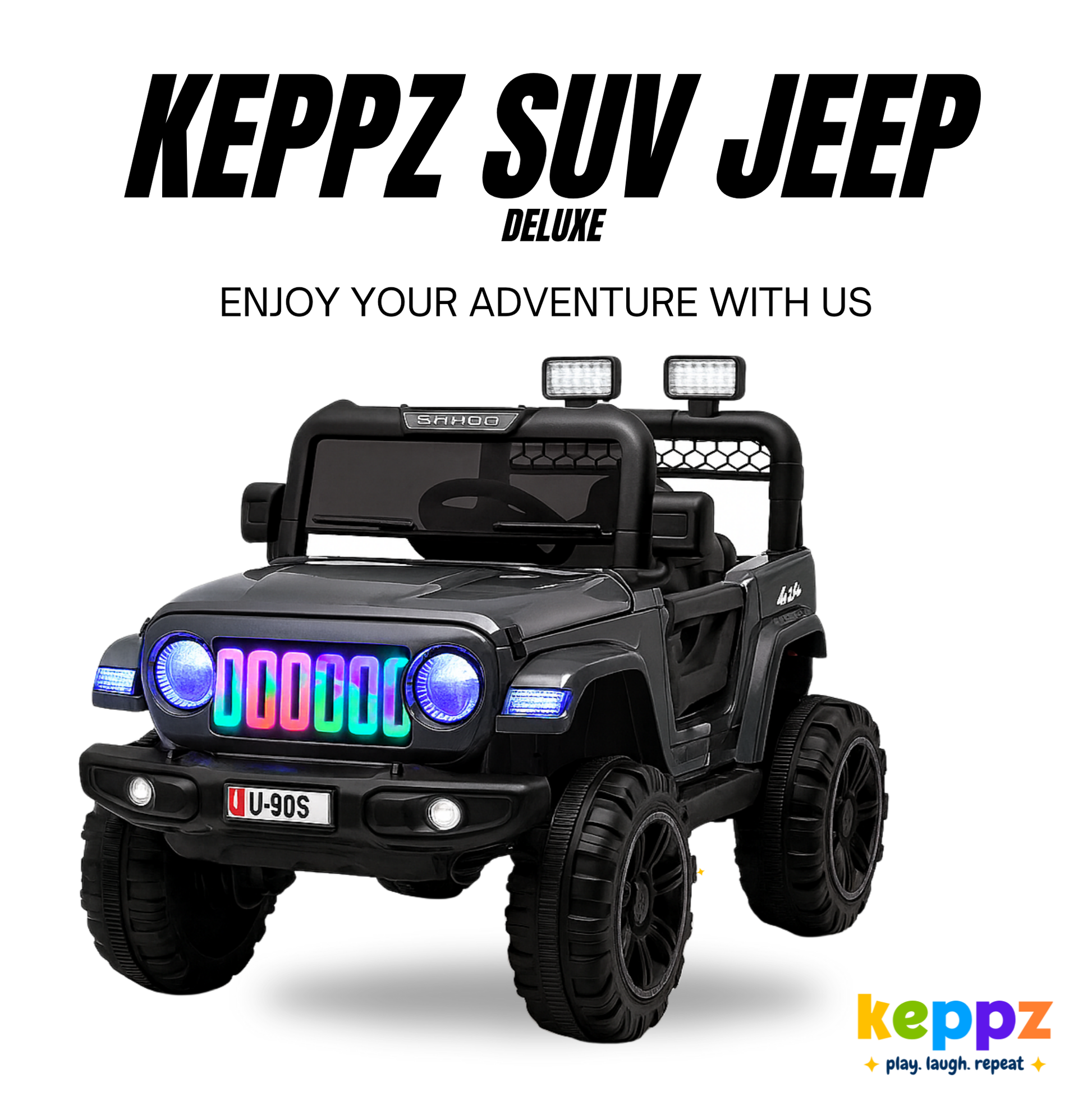 Keepz, Kids Electric Ride-On Jeep 4x4 with Music, Lights & Remote Control. Rechargeable Battery Powered Toy Car - Keppz