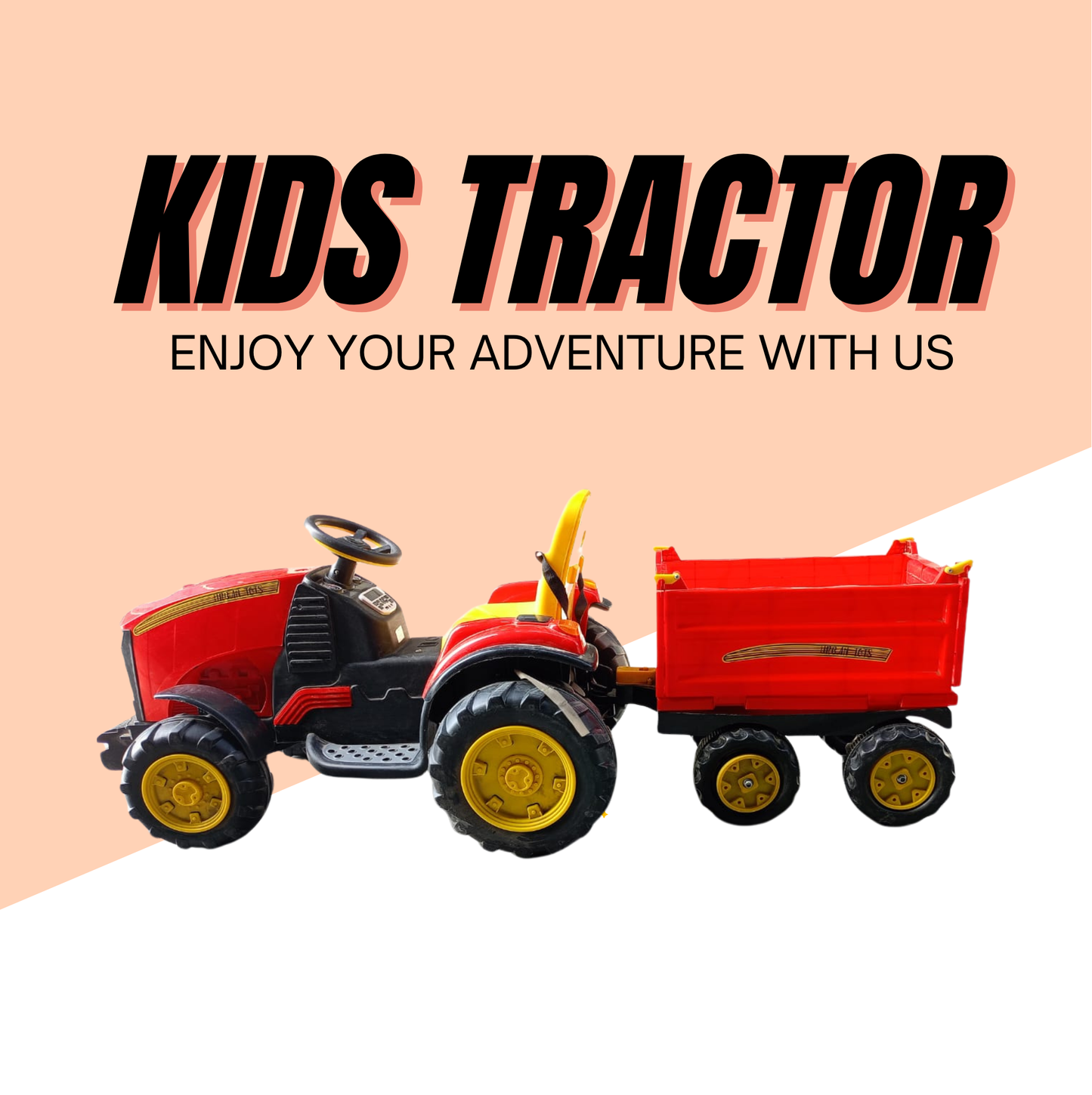 Keppz Kids Ride-On Tractor with Detachable Trailer, Steering Wheel, and Pedal Control. - Keppz