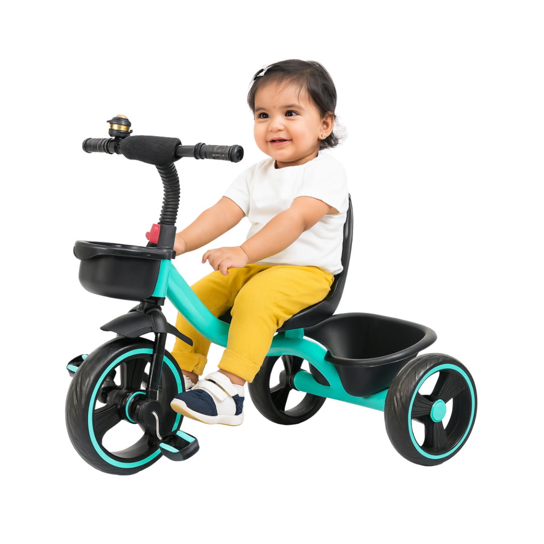 Keppz Kids Pedal Tricycle with Bell, Ergonomic Seat, and Rear Storage Basket. - Keppz