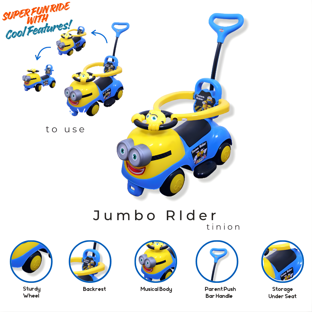 Keppz Piggy Push Ride-On Car for Kids with Handle Foot-to-Floor Car with Safety Guard Rail