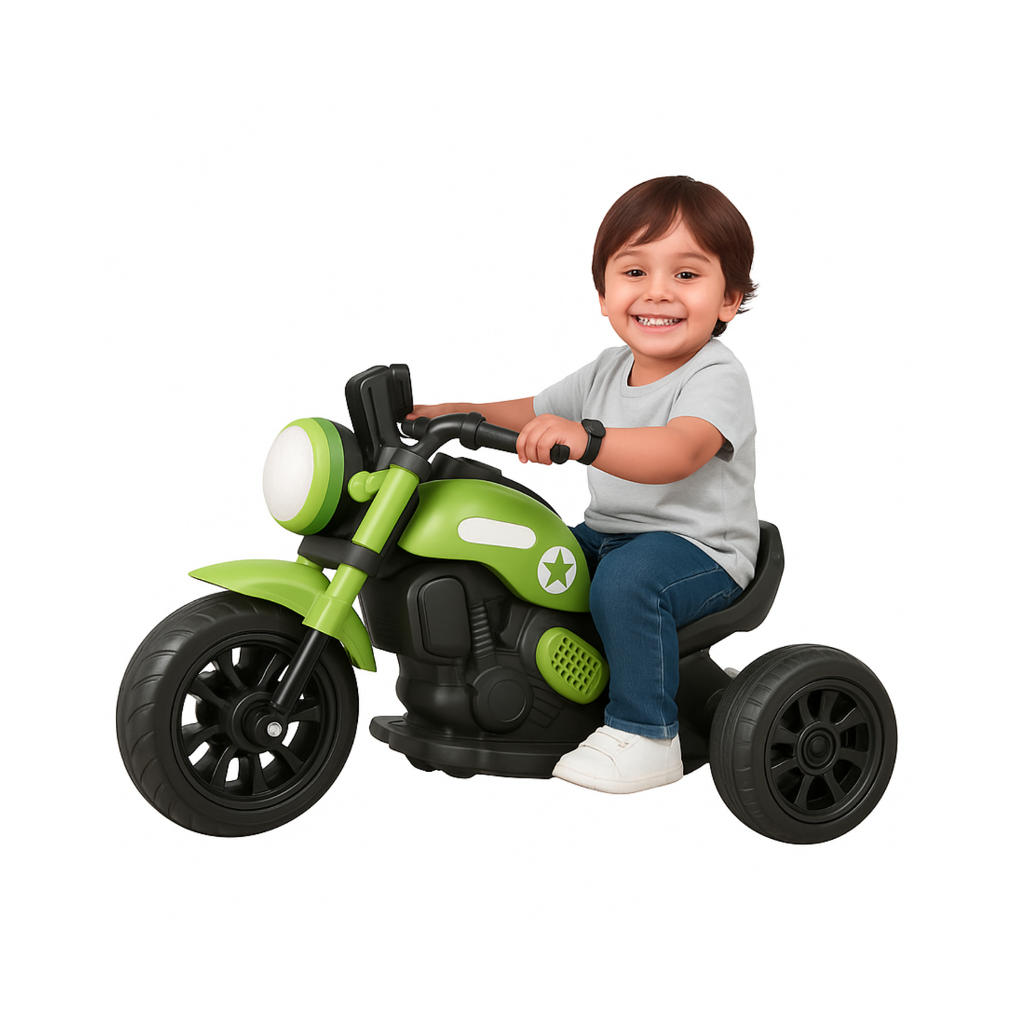 Keppz Yellow Battery Operated Ride-On Bike for Kids  With Headlight, Music & 3-Wheel Support. - Keppz