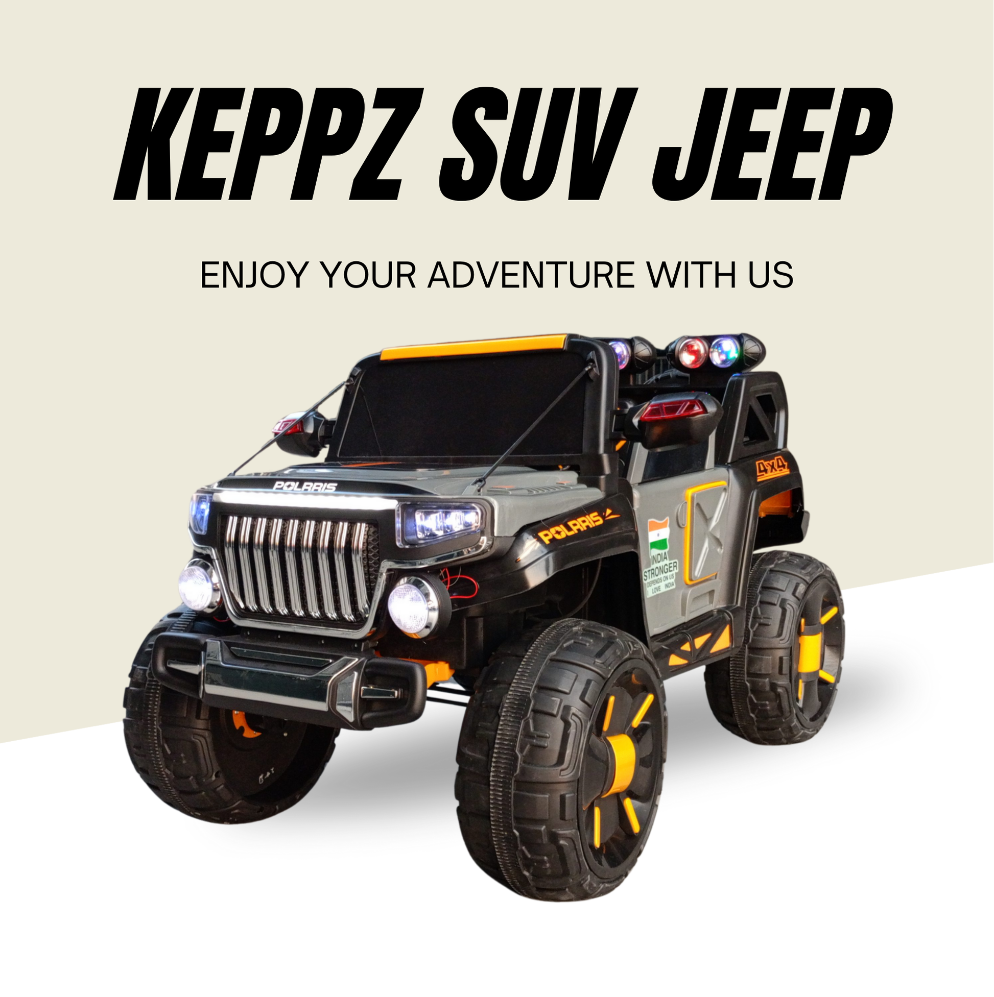 Keppz Polaris 4x4 Kids Ride-On Jeep with LED Lights, Music, and Rechargeable Battery. - Keppz
