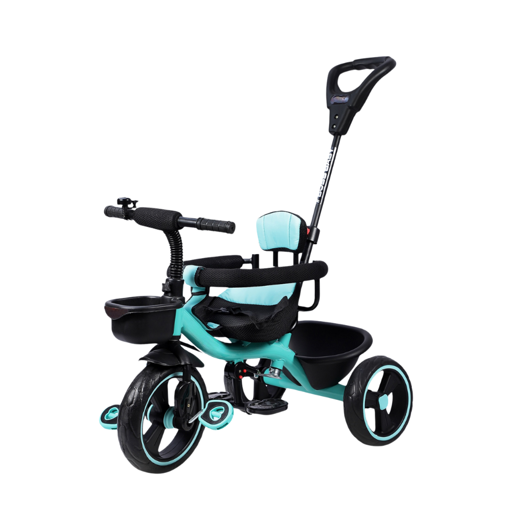 Keppz Cushioned Kids Tricycle with Backrest & Push Handle Baby Trike for 1.5 Years with Storage Basket & Safety Belt - Keppz