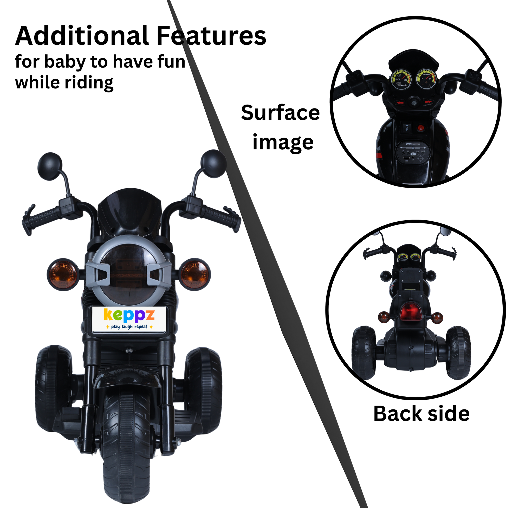 Keppz Harley-Style Electric Ride-On Bike – 3-Wheeler for Kids