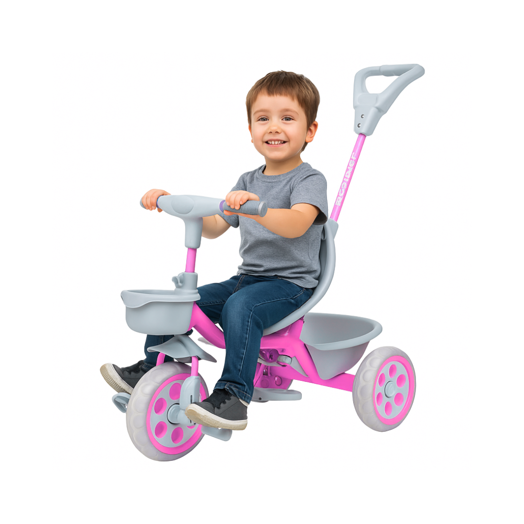 Keppz Compact Kids Tricycle with Push Handle & Seat Belt  Lightweight Baby Trike for 1.5 Years with Storage Basket. - Keppz