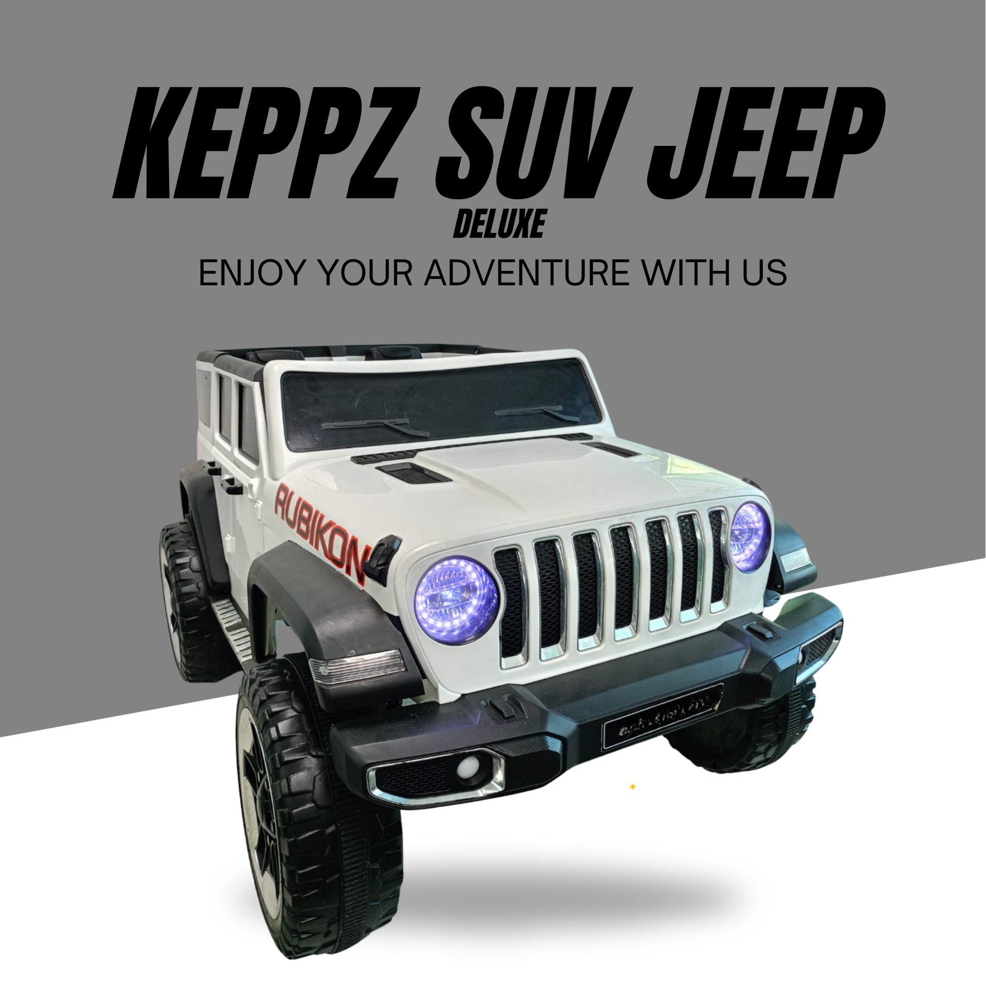Keppz Battery Operated Jeep Style Ride-On Car with Double Doors, Remote Control & Music. - Keppz