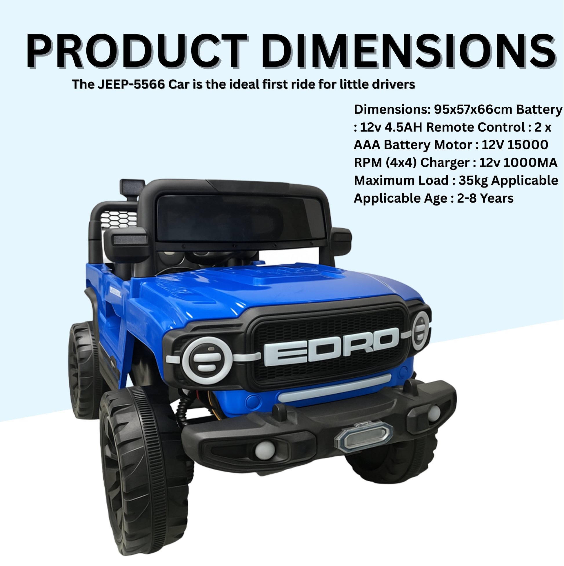 Keppz Red EORD Electric Ride-On Jeep for Kids  Dual Motor, LED Lights, Music System. - Keppz