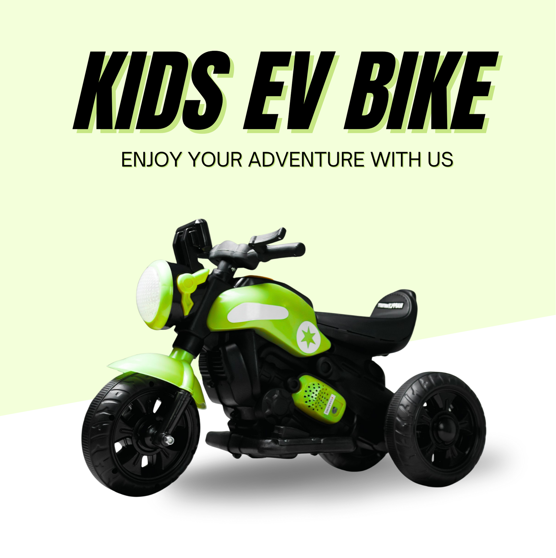 Keppz Yellow Battery Operated Ride-On Bike for Kids  With Headlight, Music & 3-Wheel Support. - Keppz