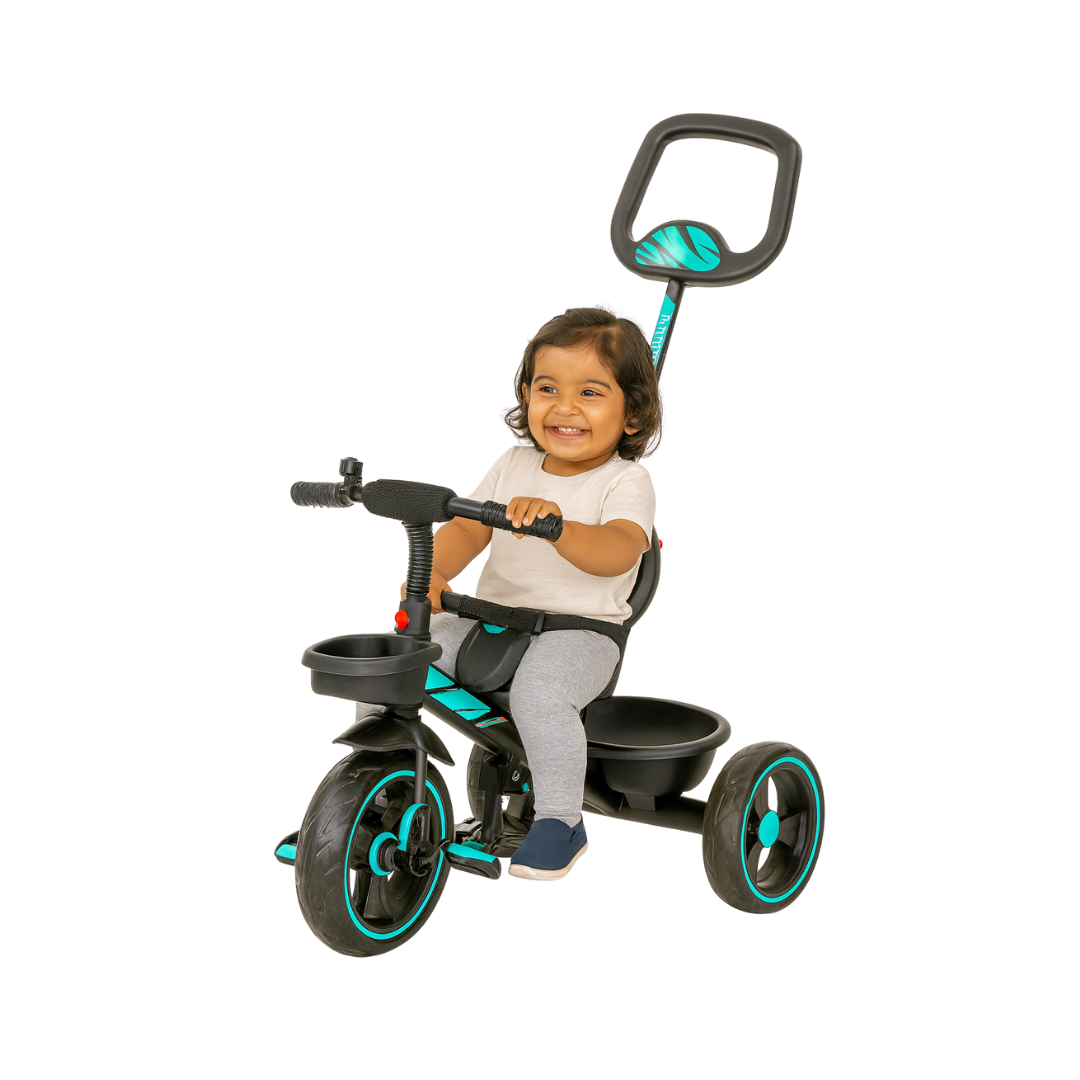 Keppz Kids Tricycle with Parental Control Handle  Foldable Baby Trike for 1.5 Years, with Storage Basket & Safety Belt. - Keppz