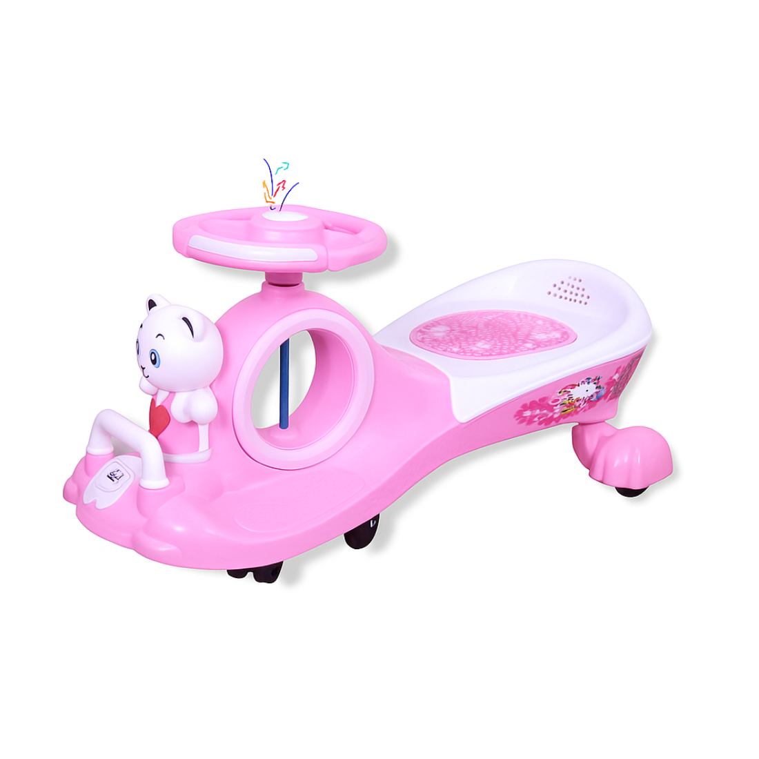 Keppz Musical Twist & Swing Car Ride-On for Kids Push and Pedal-Free Ride with Steering Wheel.