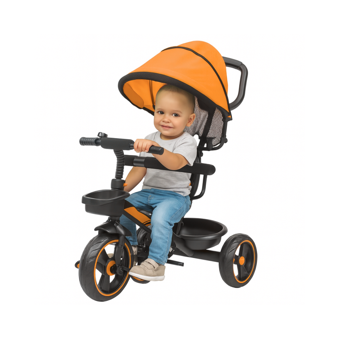 Keppz 4-in-1 Baby Tricycle with Canopy, Push Handle, Safety Harness, and Storage Basket. - Keppz