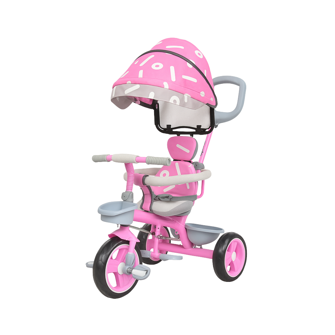 Keppz Stylish Kids Tricycle with Printed Canopy & Safety Belt  Baby Trike with Push Handle & Storage Basket for 1.5 Years. - Keppz