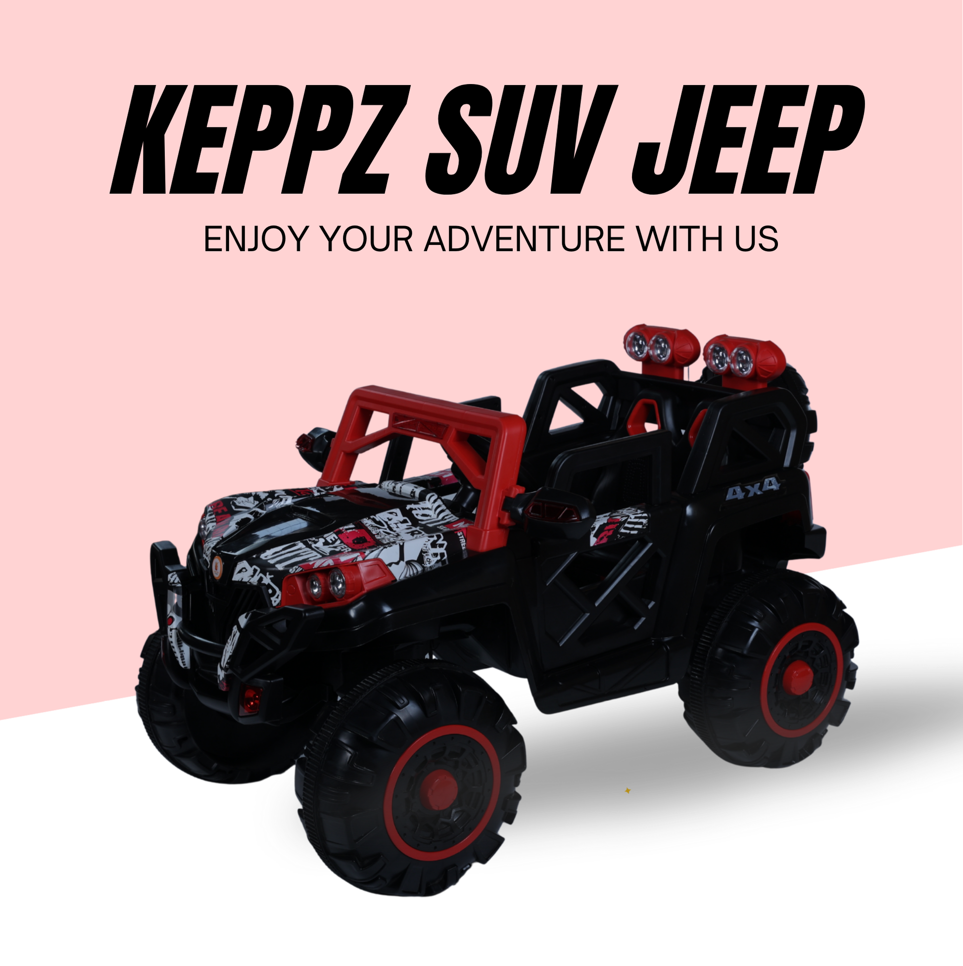 Keppz 4x4 Graffiti-Style Ride-On Jeep for Kids  Dual Motor, LED Lights, Music & Remote Control. - Keppz