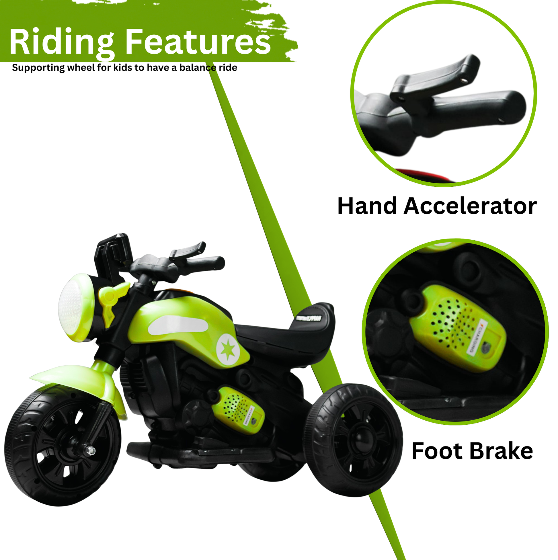 Keppz Yellow Battery Operated Ride-On Bike for Kids  With Headlight, Music & 3-Wheel Support. - Keppz