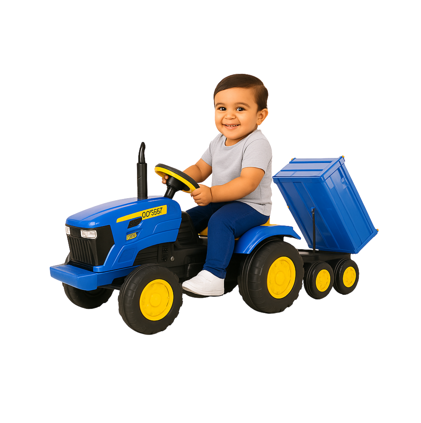Keppz Kids Ride-On Tractor with Detachable Trailer, Steering Wheel, and Pedal Control. - Keppz