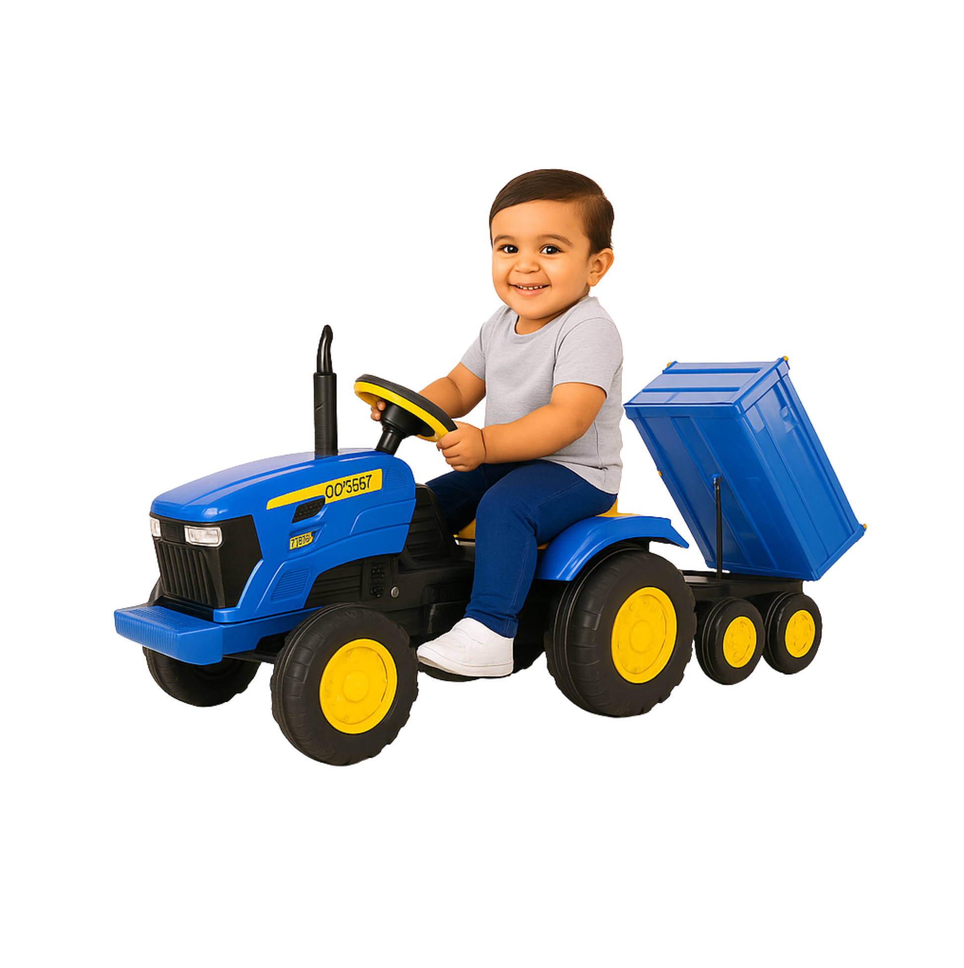 Keppz Kids Ride-On Tractor with Detachable Trailer, Steering Wheel, and Pedal Control. - Keppz