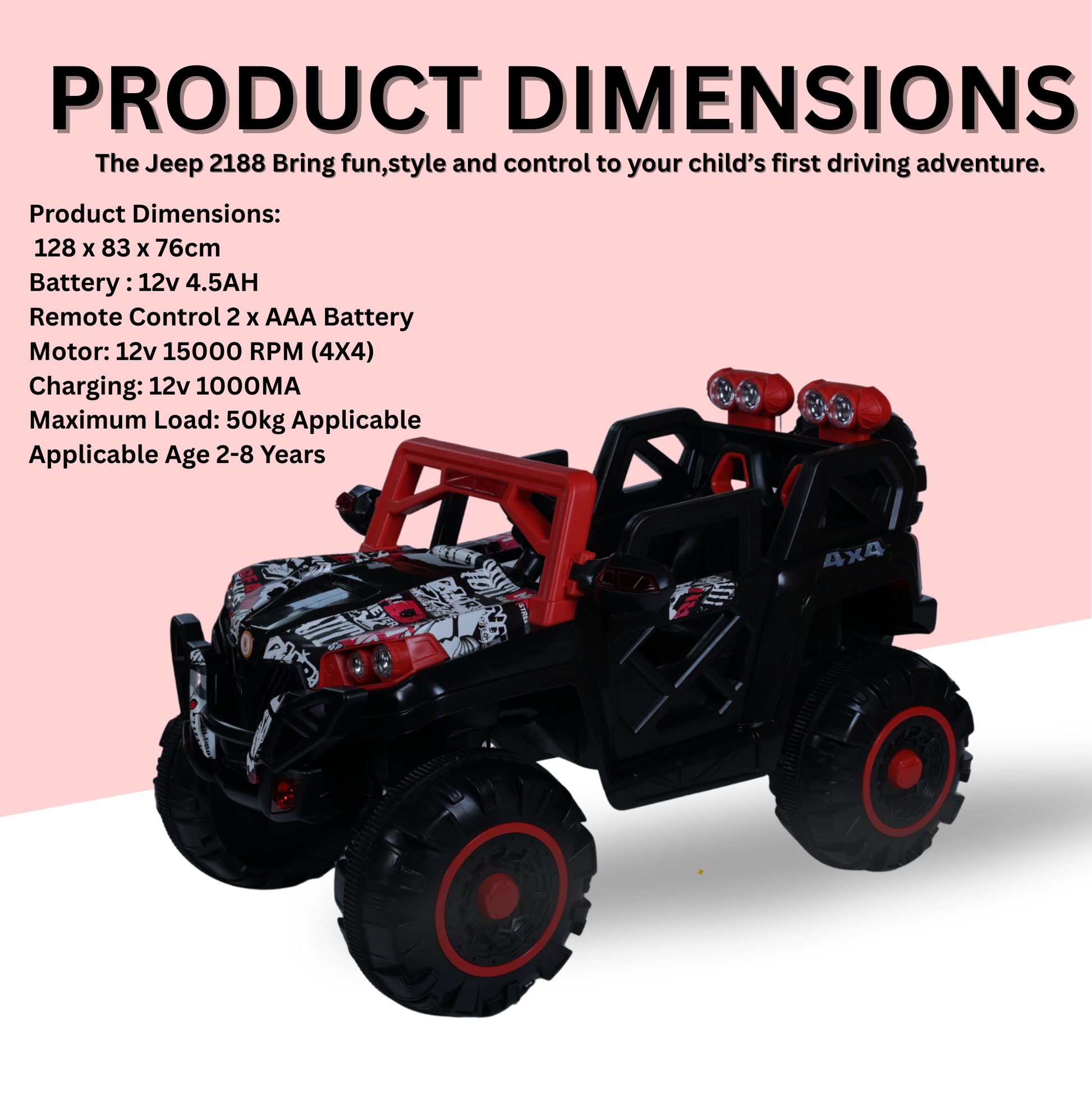 Keppz 4x4 Graffiti-Style Ride-On Jeep for Kids  Dual Motor, LED Lights, Music & Remote Control. - Keppz