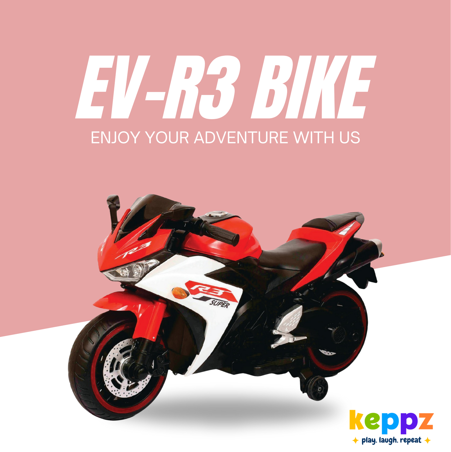 Keppz, Sports Ride-On Bike with Music, LED Lights, and Support Wheels  R3 Design. - Keppz