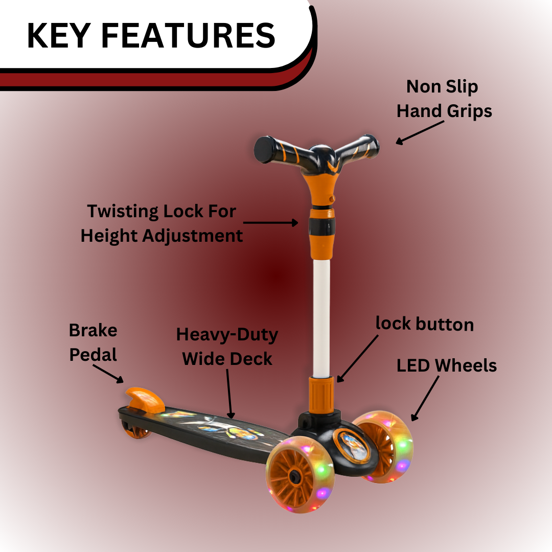 Keppz 3-Wheel Kick Scooter for Kids with Adjustable Handle & LED Wheels. - Keppz
