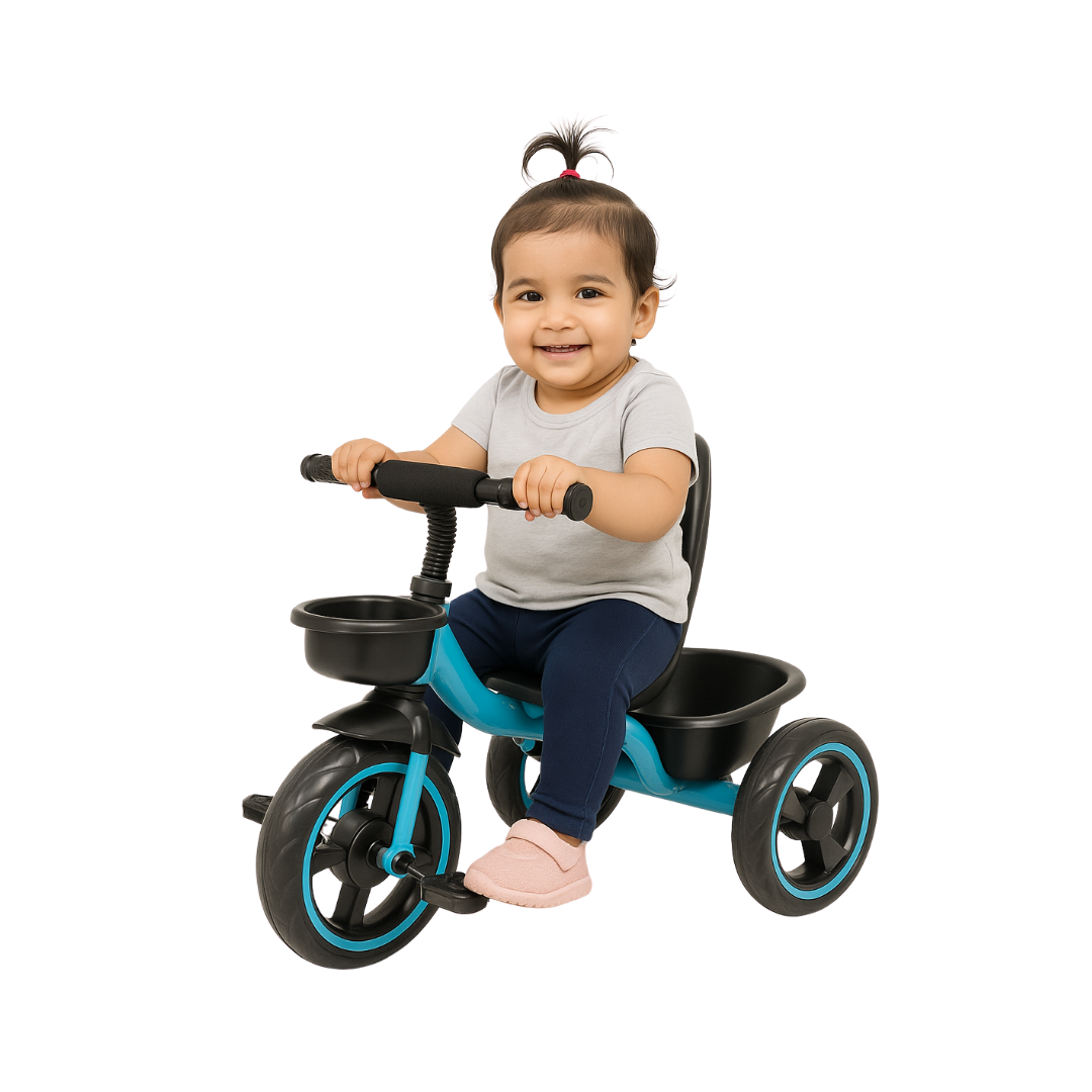 Keppz Kids Pedal Tricycle with Bell, Ergonomic Seat, and Rear Storage Basket. - Keppz