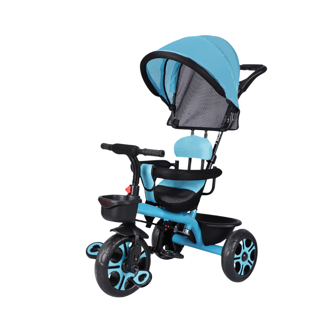 Keppz 4-in-1 Kids Tricycle with Canopy, Safety Harness & Parent Push Handle.