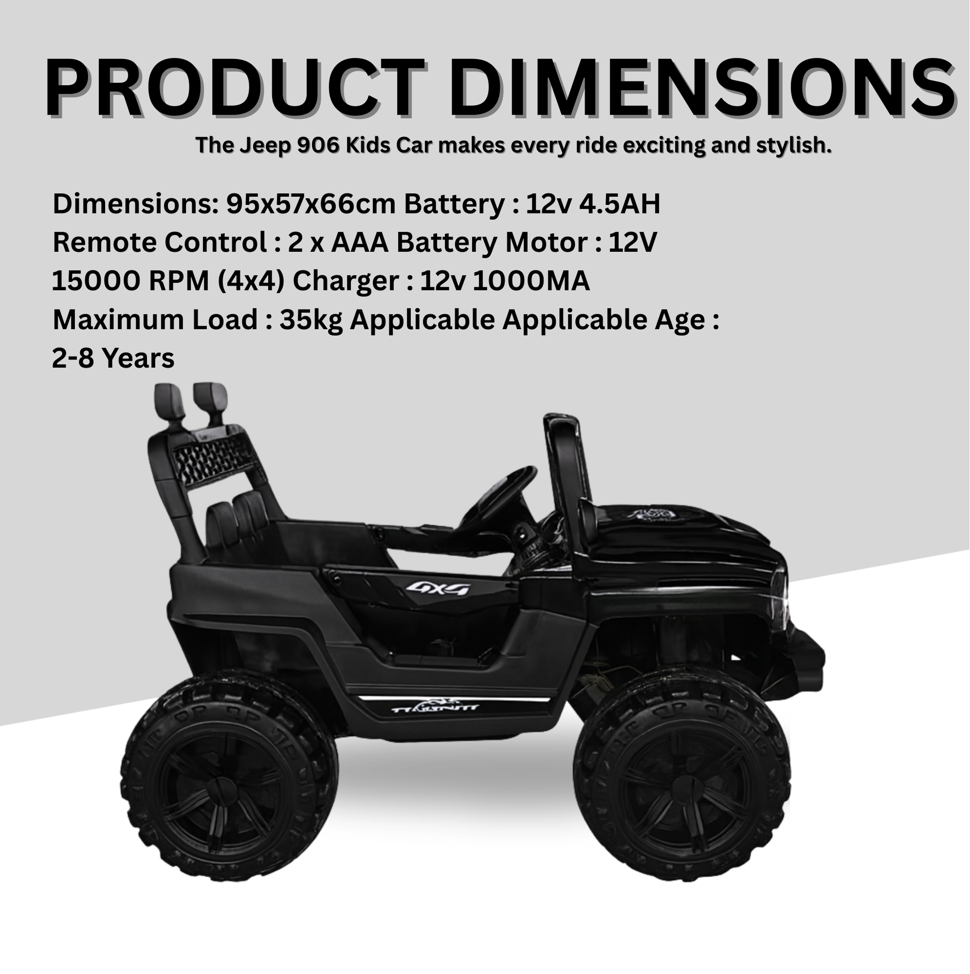 Keppz Kids Electric Ride-On Jeep Car with Remote Control, Rechargeable Battery, LED Lights & Music  2 to 6 Years. - Keppz