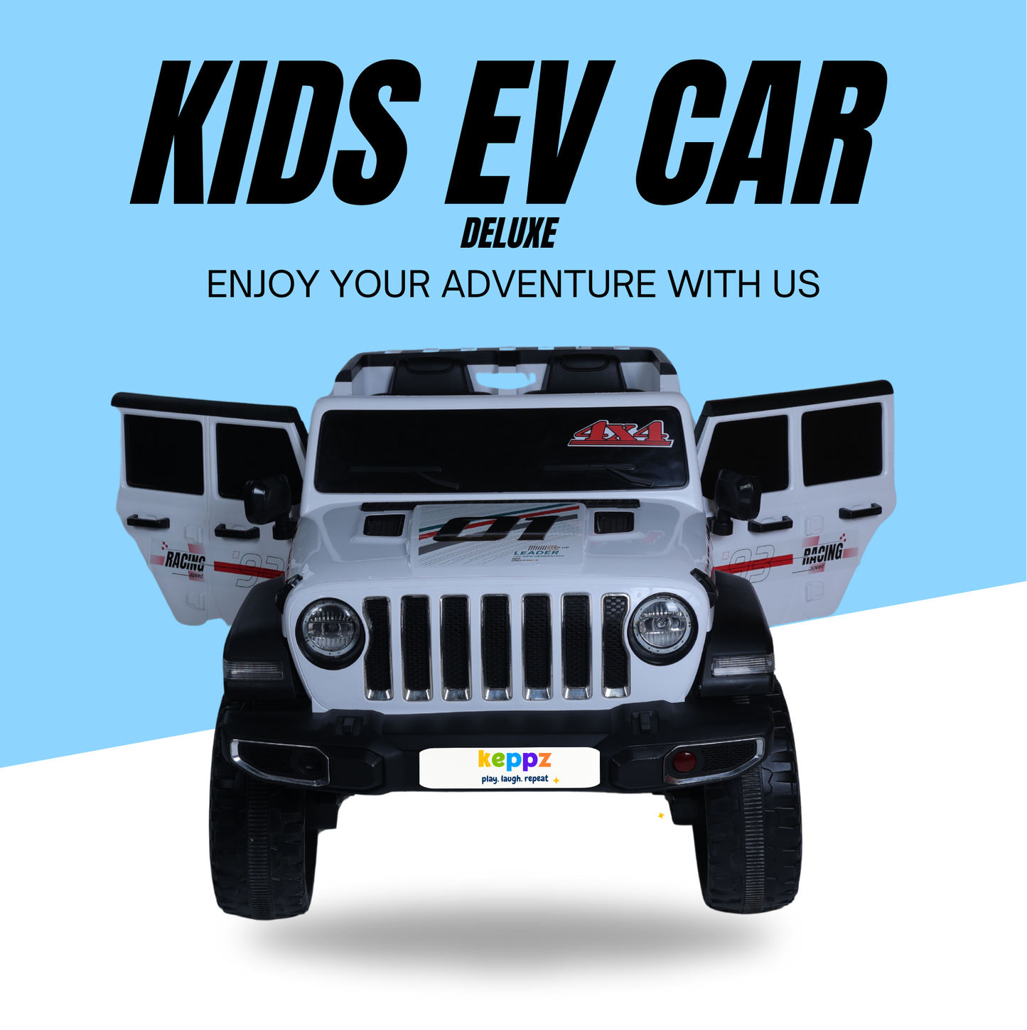 Keppz Battery Operated Jeep Style Ride-On Car with Double Doors, Remote Control & Music. - Keppz