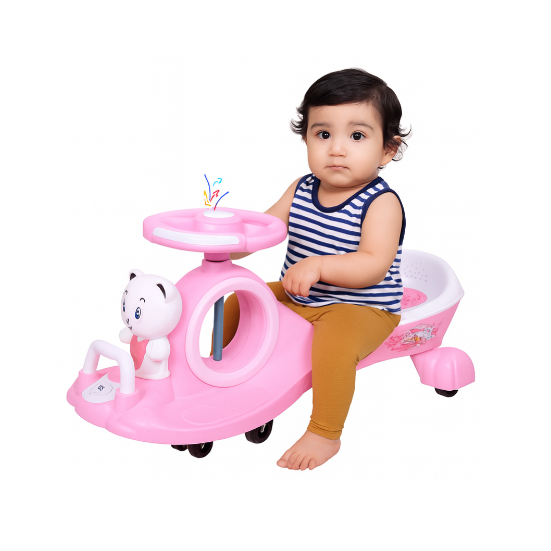 Keppz Musical Twist & Swing Car Ride-On for Kids Push and Pedal-Free Ride with Steering Wheel.
