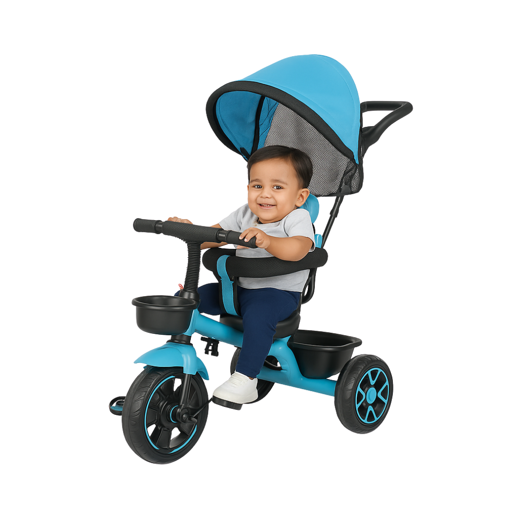 Keppz 4-in-1 Kids Tricycle with Canopy, Safety Harness & Parent Push Handle.