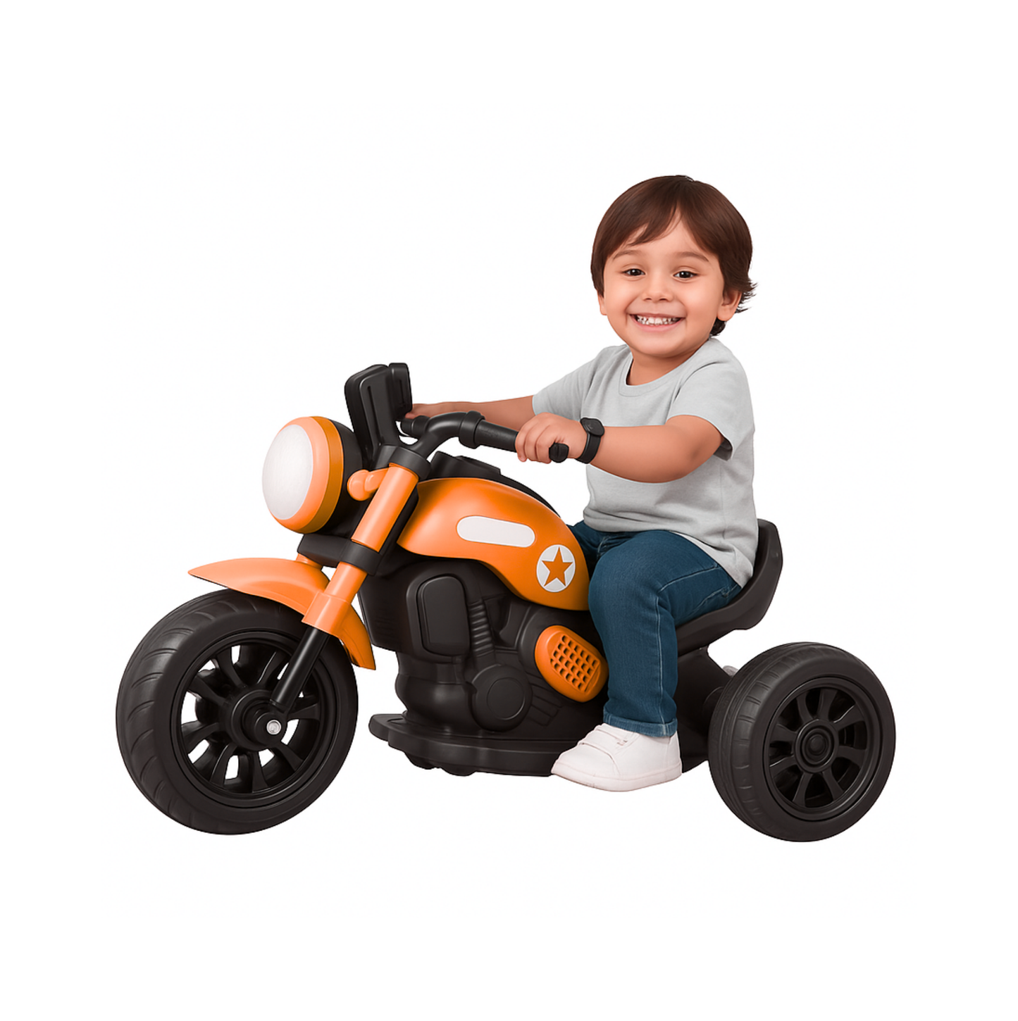 Keppz Yellow Battery Operated Ride-On Bike for Kids  With Headlight, Music & 3-Wheel Support. - Keppz