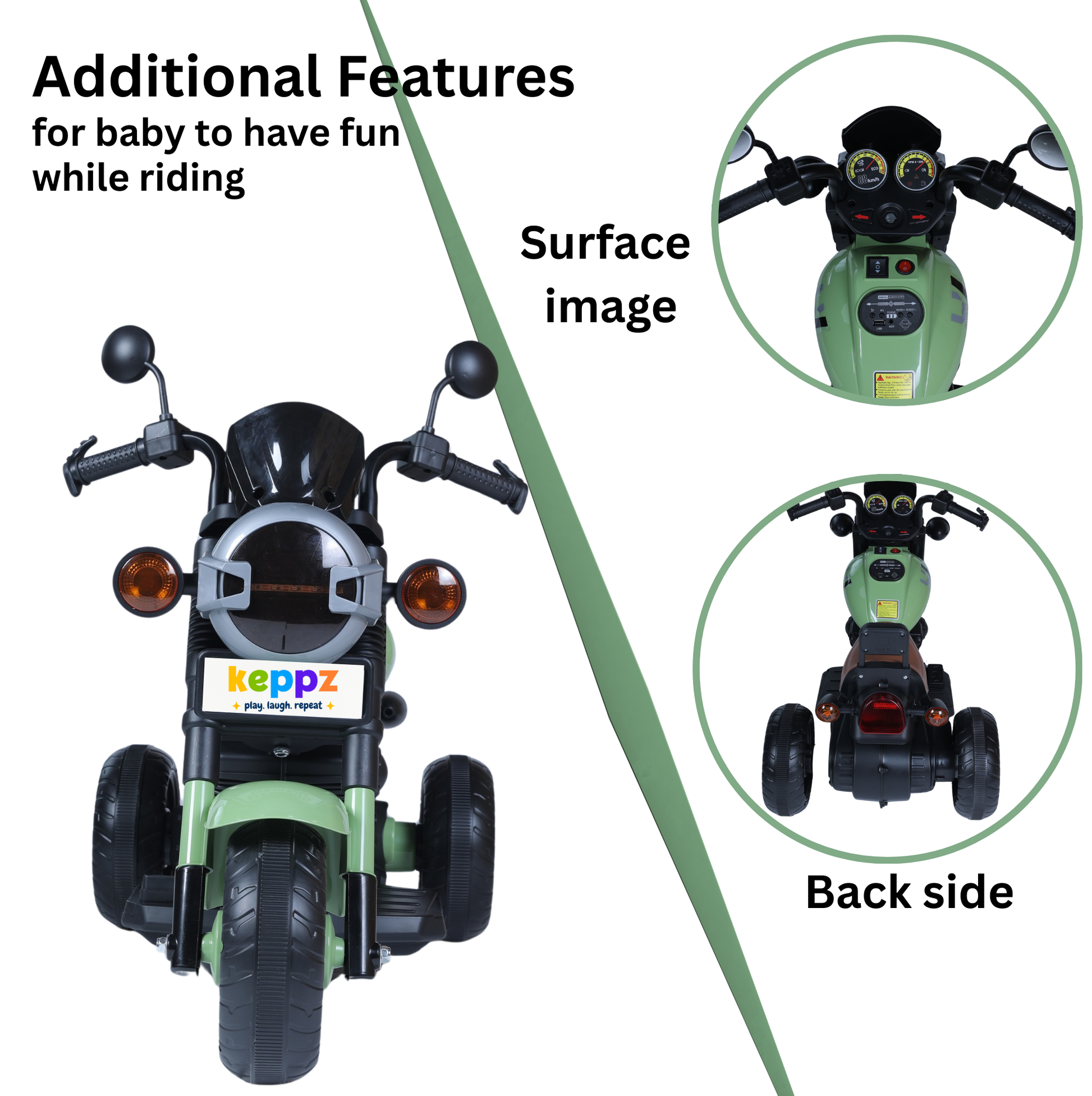 Keppz Modern EV Sport Bike – Kids Ride-On with Bluetooth & Lights