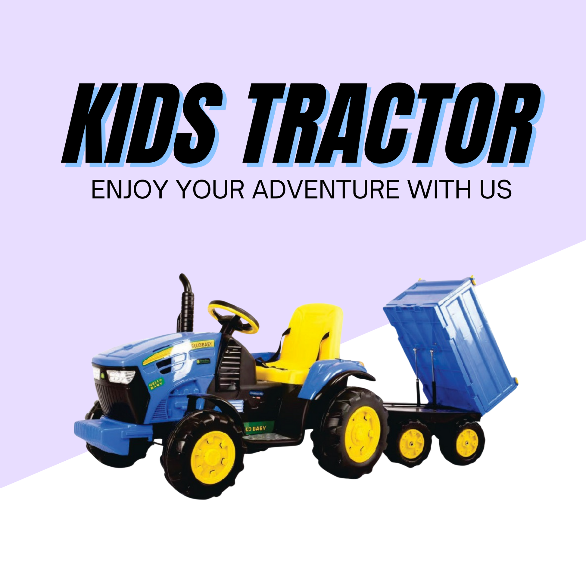 Keppz Kids Ride-On Tractor with Detachable Trailer, Steering Wheel, and Pedal Control. - Keppz
