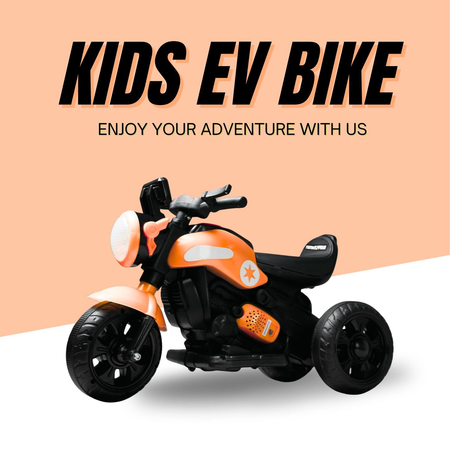 Keppz Yellow Battery Operated Ride-On Bike for Kids  With Headlight, Music & 3-Wheel Support. - Keppz