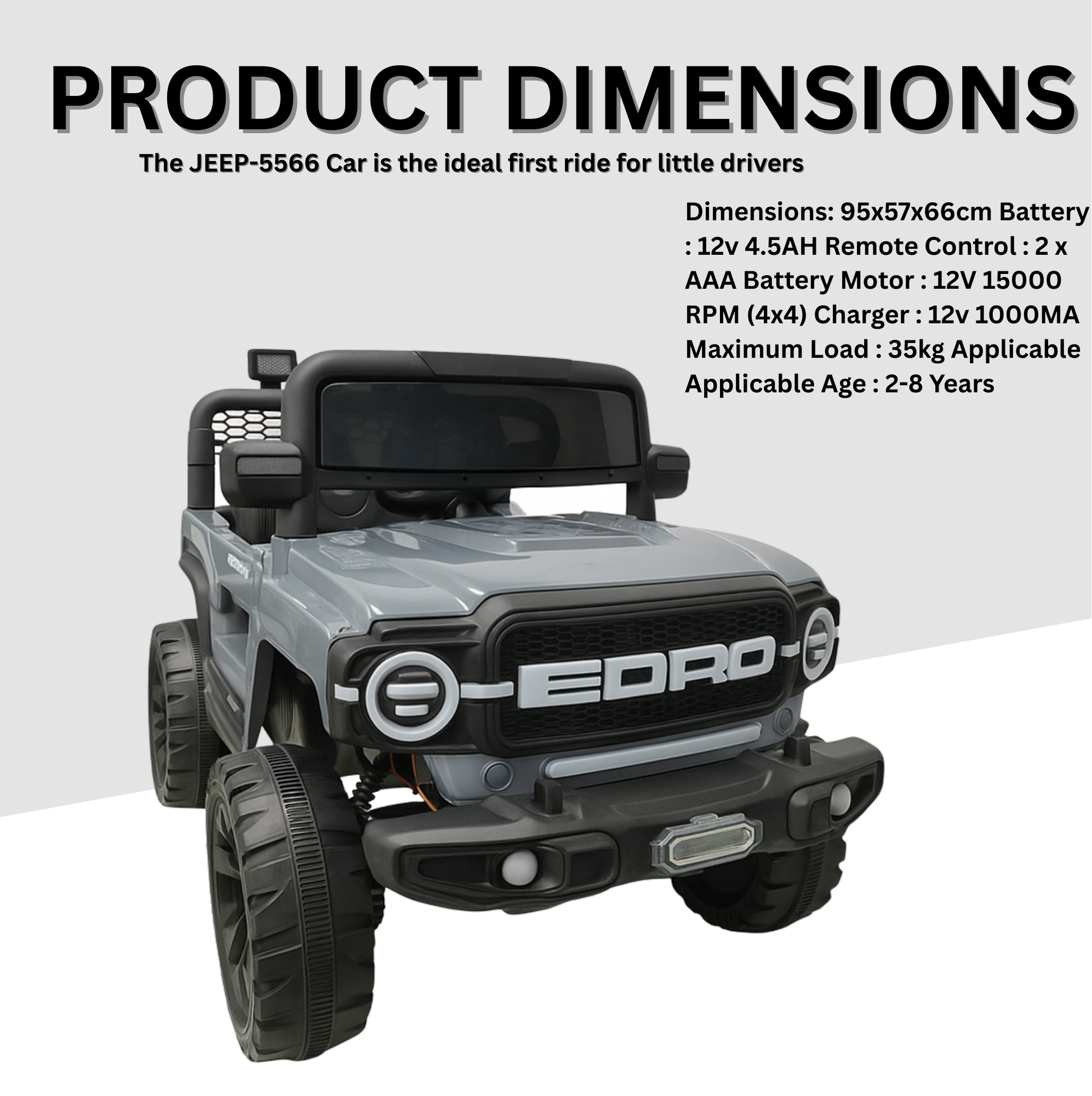 Keppz Red EORD Electric Ride-On Jeep for Kids  Dual Motor, LED Lights, Music System. - Keppz