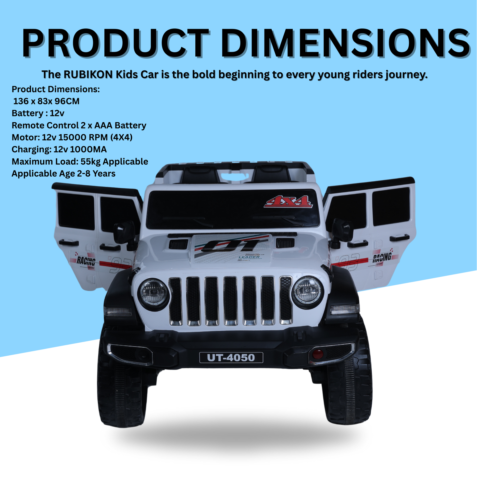 Keppz Battery Operated Jeep Style Ride-On Car with Double Doors, Remote Control & Music. - Keppz