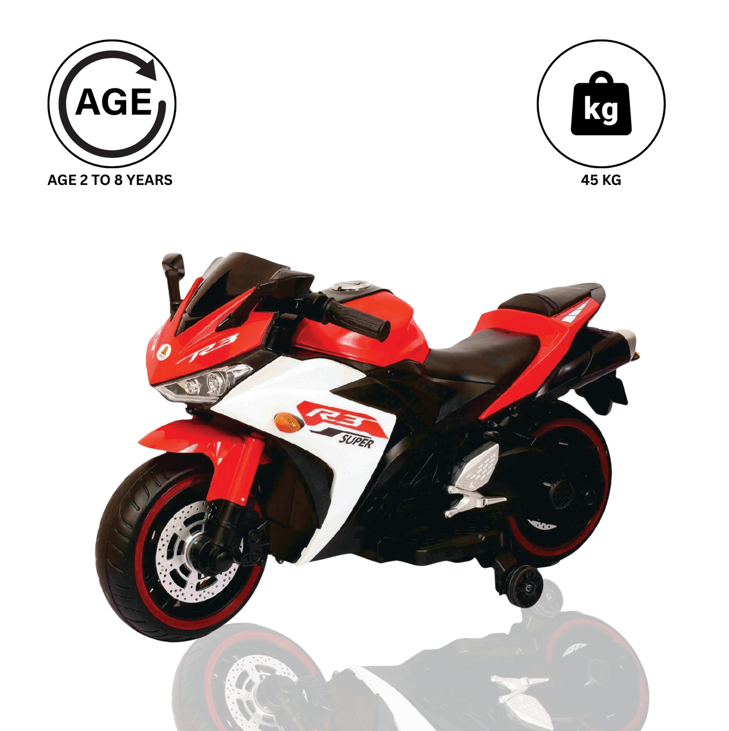 Keppz, Sports Ride-On Bike with Music, LED Lights, and Support Wheels  R3 Design.