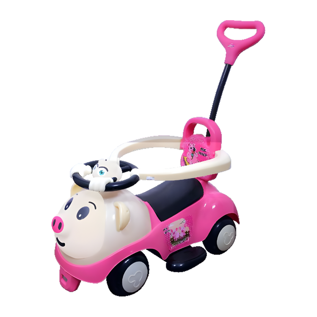 Keppz Piggy Push Ride-On Car for Kids with Handle Foot-to-Floor Car with Safety Guard Rail